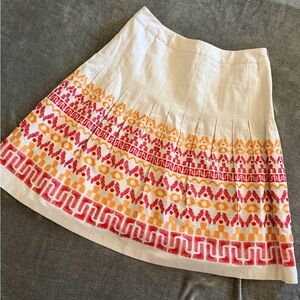 Peter Nygard Cream Skirt with Red and Orange Patterns